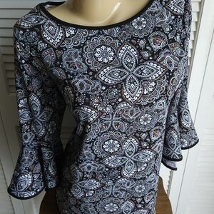 Paisley Floral Print Black and White Women's Blouse Medium NEW